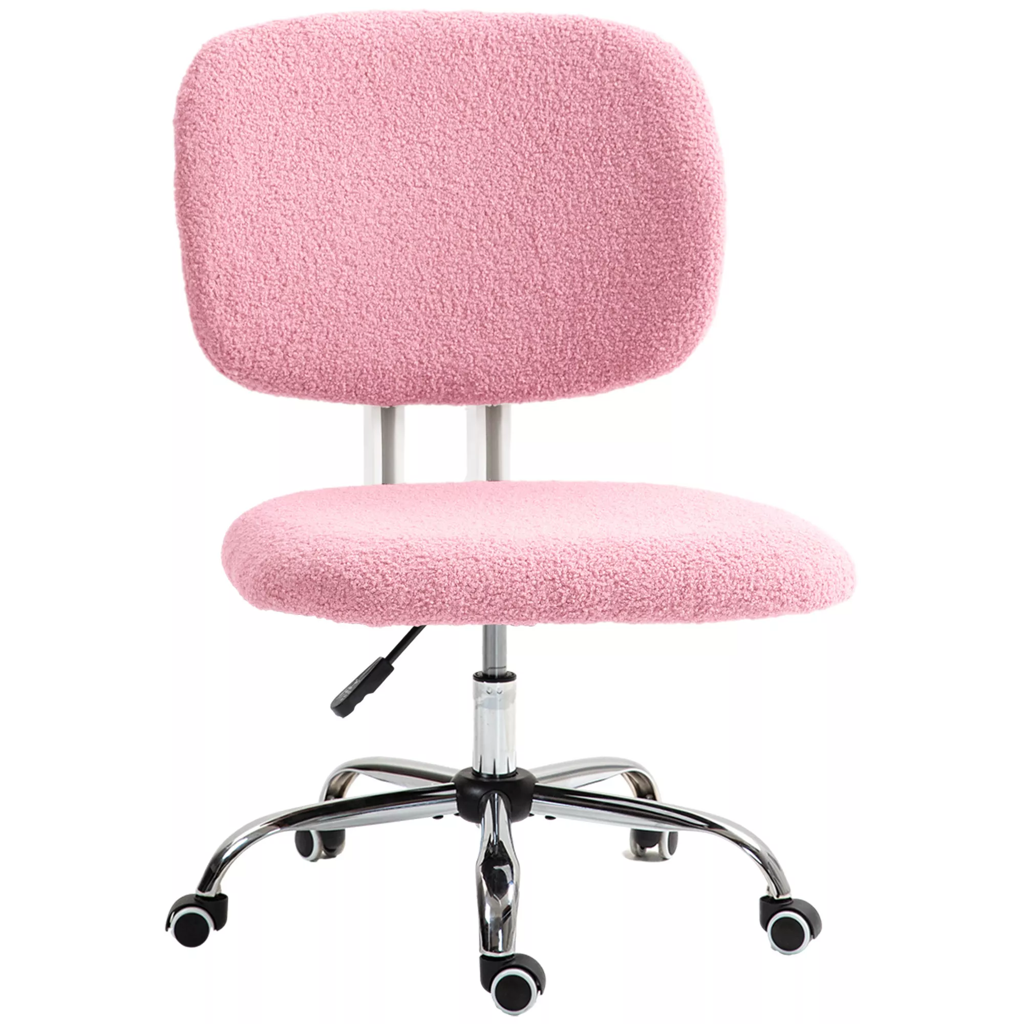 ergonomisk kontorsstol i sammet, höjdjusterbar skrivbordsstol utan armstöd, snurrsto, Rosa