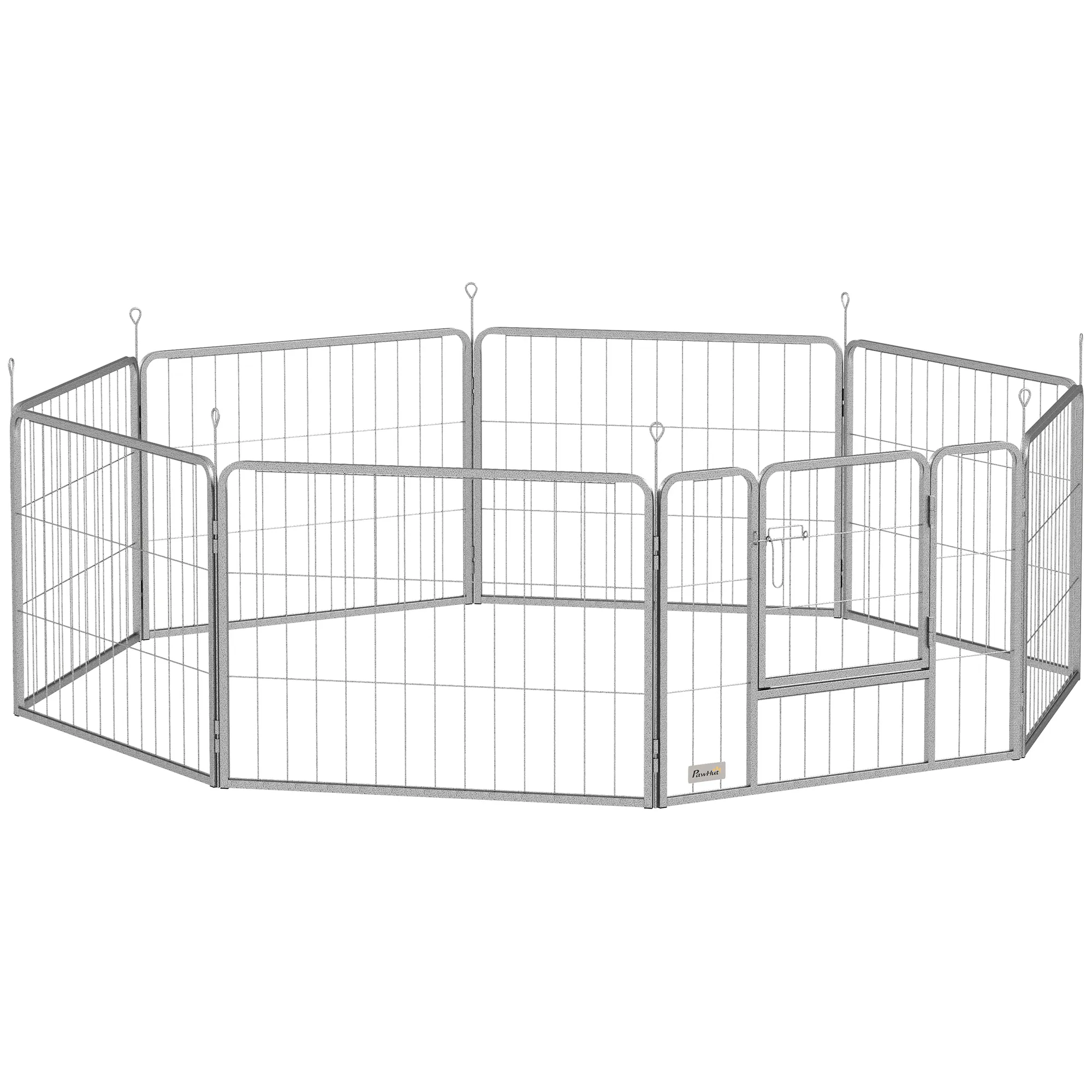 koiran leikkikehikko, 8 paneelia, teräs, hopea, 60 cm korkea