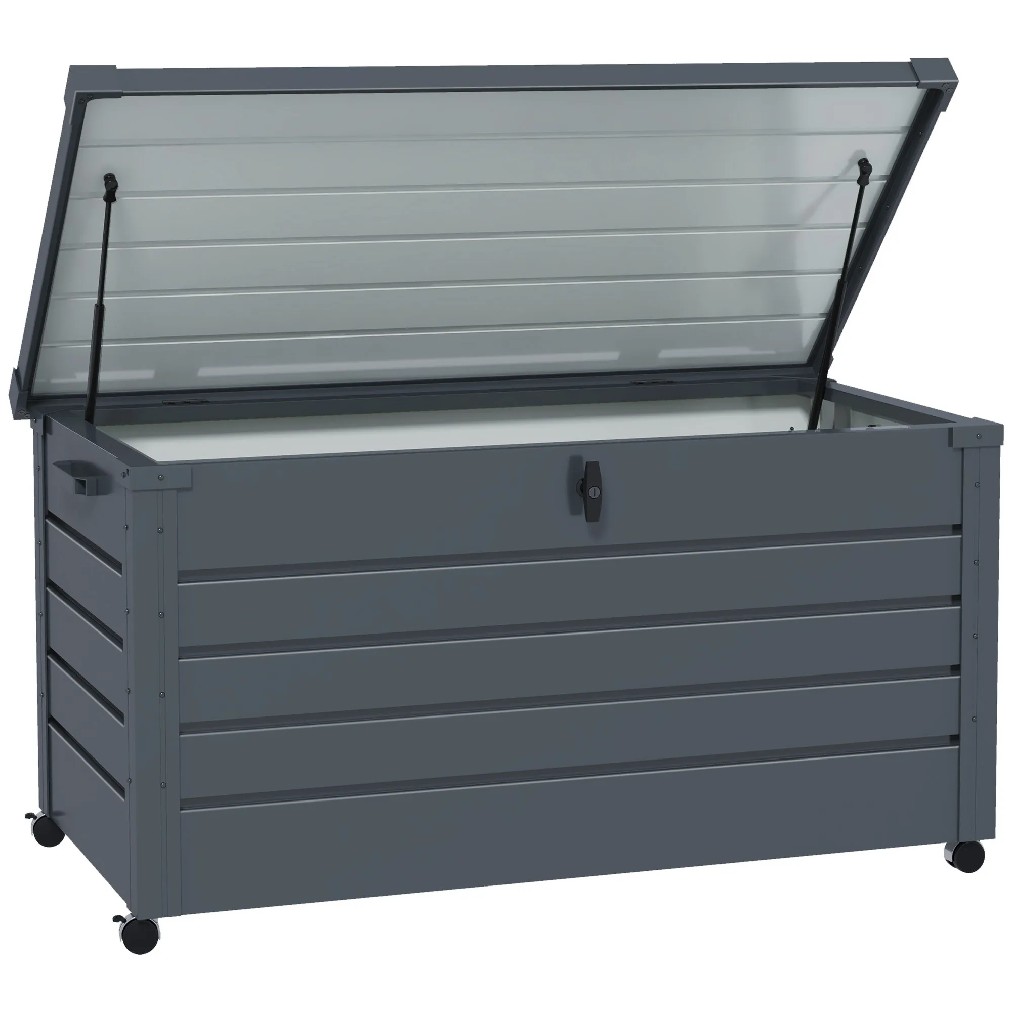 Utomhusförvaringsbox, trädgårdslåda, dynlåda, väderbeständig, 4 hjul, 100 x 62 x 65 cm, mörkgrå