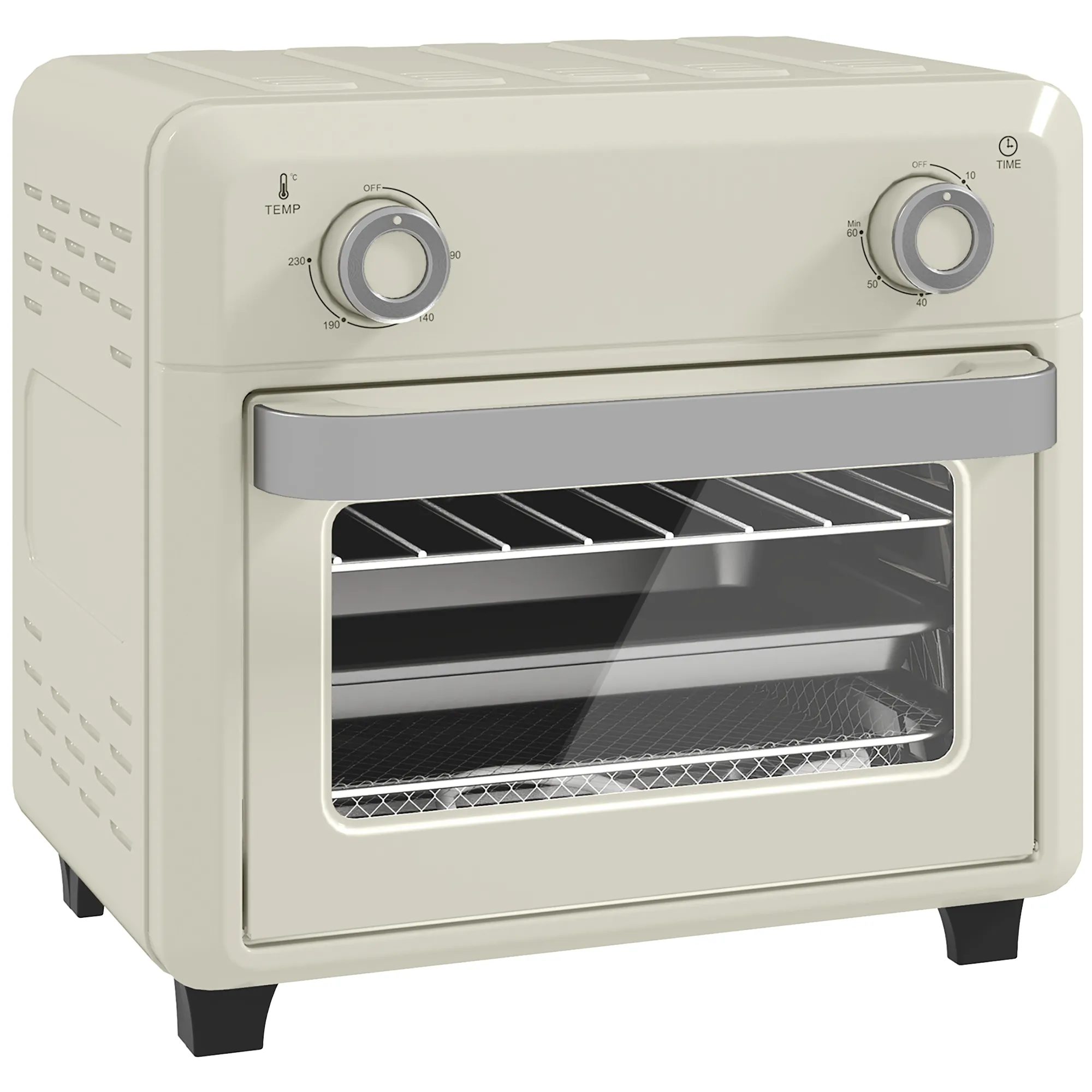 Miniovn med Varmluft - 10L, 1000W, 80-230°C, Rustfrit Stål, Cremefarvet Hvid